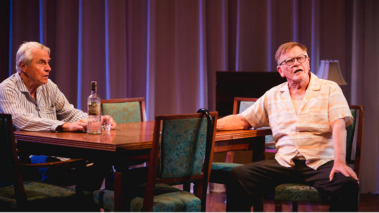 Two elderly men sitting at a table