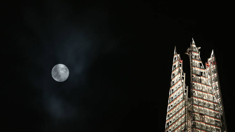 super worm moon over London and The Shard