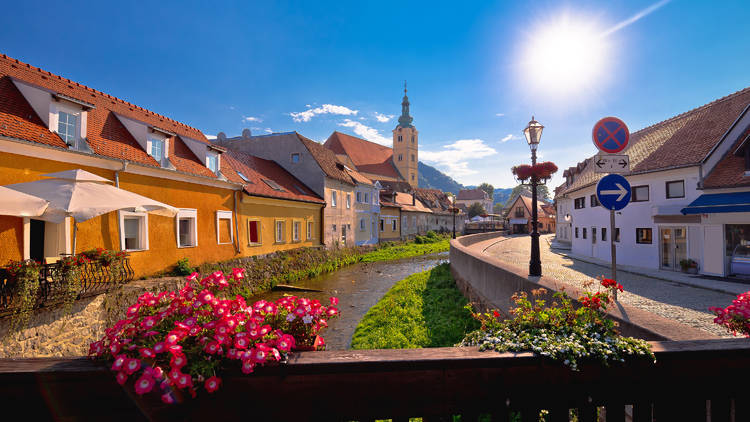 Venetian-like canals in Samobor adorned with flowers