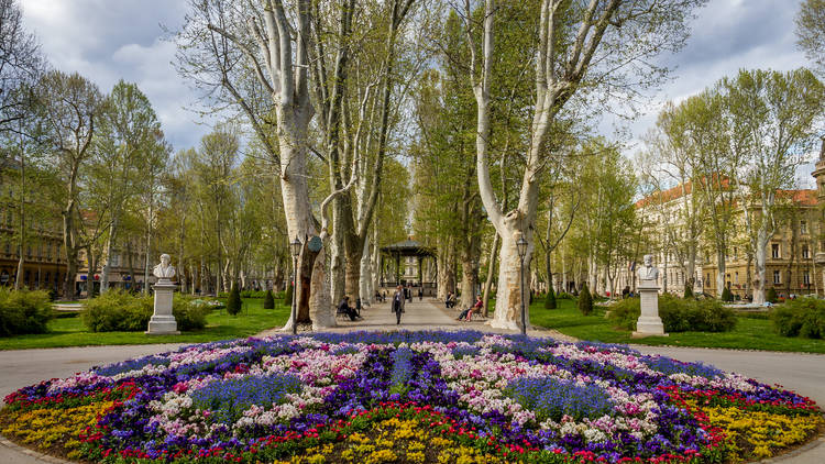 Southern entrance of Zagreb's plane tree-lined Zrinjevac Park