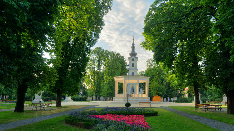 Bjelovar floral city's central Eugen Kvaternik Square