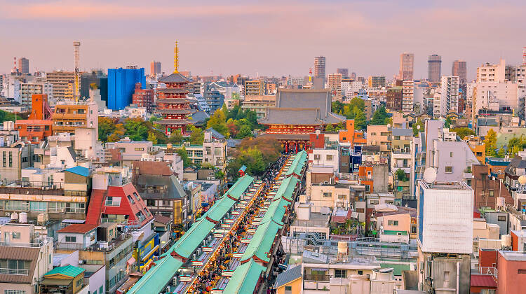 Top view of Asakusa area in Tokyo Japan