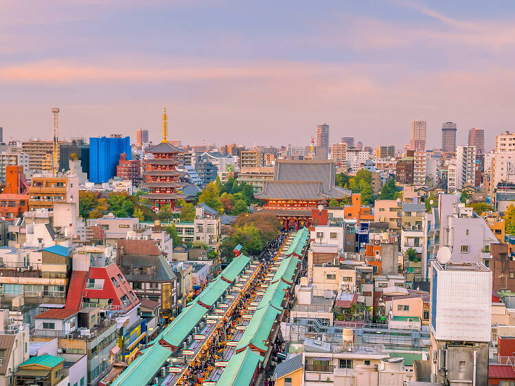 Top view of Asakusa area in Tokyo Japan