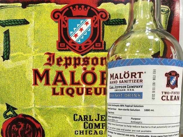 CH Distillery is making Malört hand sanitizer for healthcare organizations (and offering curbside booze pickup) Malort hand sanitizer bottle