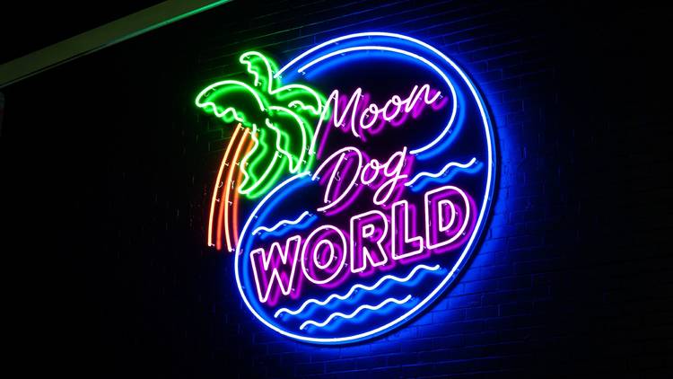 Moon Dog World neon sign
