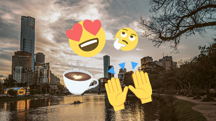 Emojis over image of Melbourne skyline