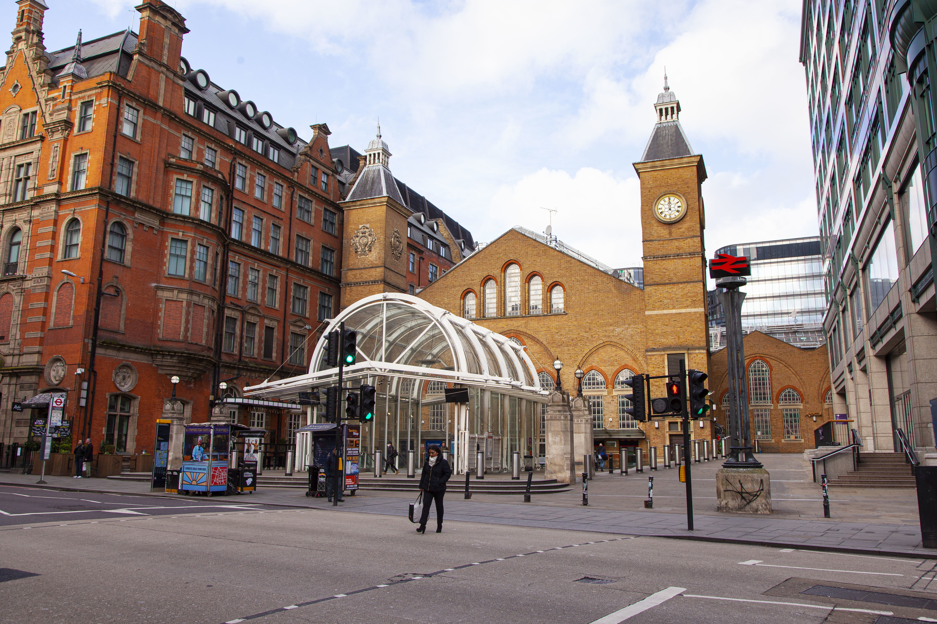 Empty Liverpool Street Station during London lockdown