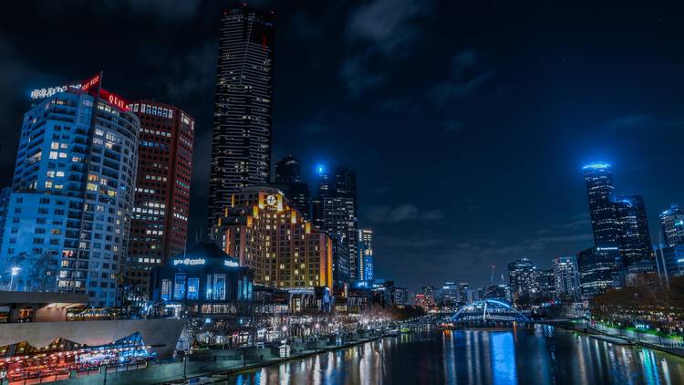 Melbourne skyline at night Yarra River