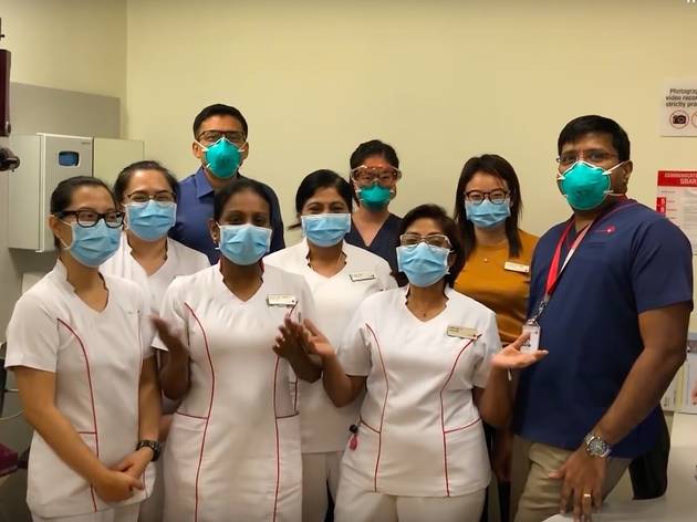 Healthcare workers sing Kit Chan's Home with a message for the public Dr Valerie Tay