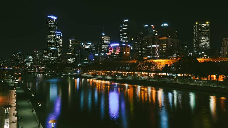 Melbourne Yarra River skyline at night