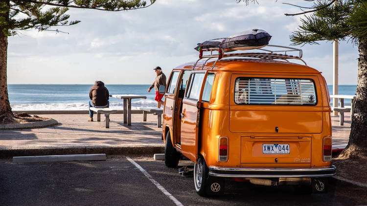 Manly beach and camper van