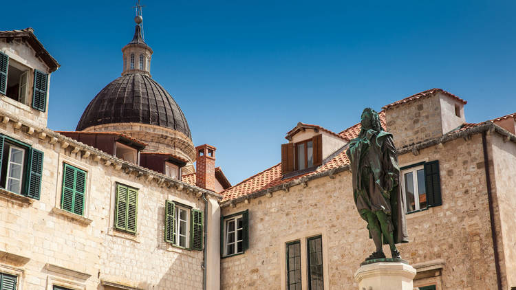 DUBROVNIK, CROATIA - APRIL, 2018: Monument to the poet Ivan Gund