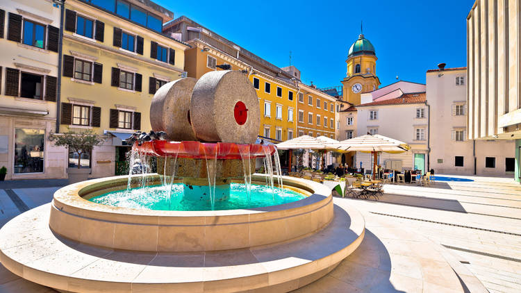 Rijeka square and fountain view