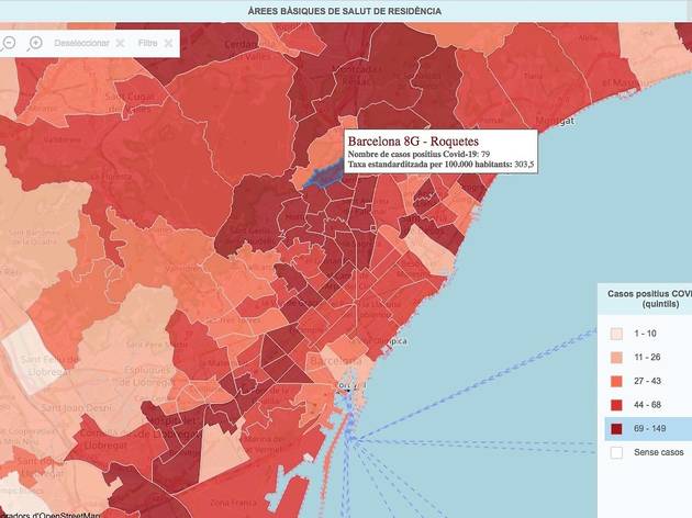 Positive cases by neighbourhood (English) Map of positive cases by Barcelona neighbourhood