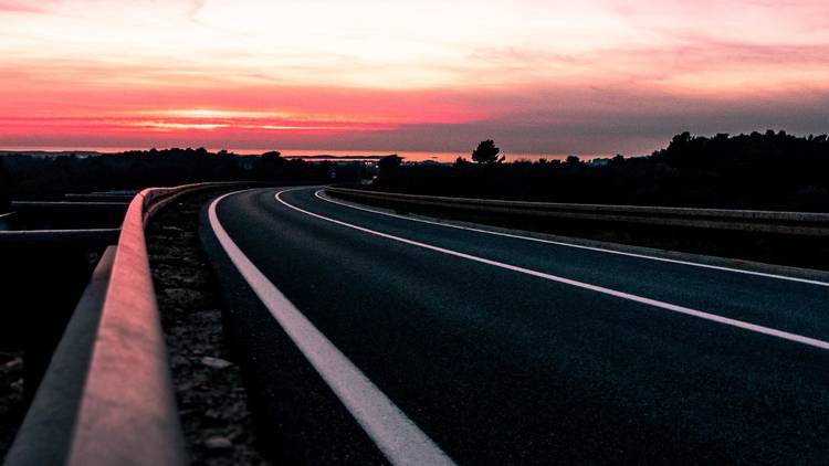 Sunset in croatian highway 