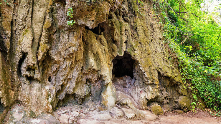 Natural caves relief rock in Krka National Park, Croatia