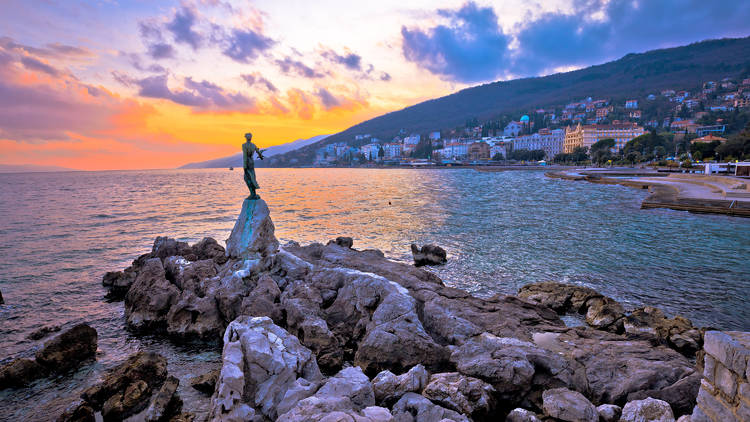 Town of Opatija waterfront sunset