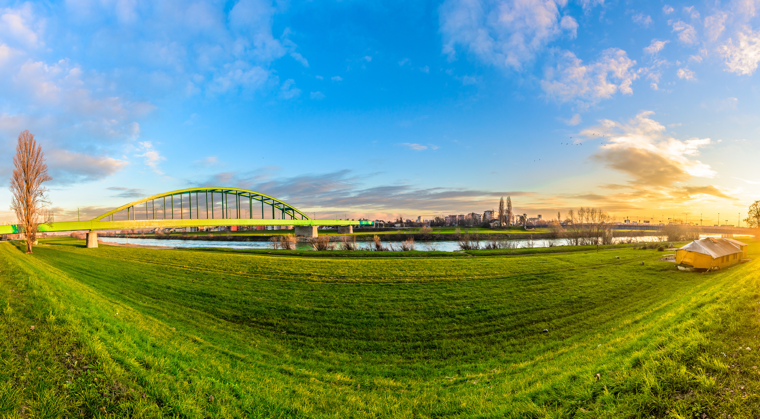 Colorful panorama in Zagreb town Sava river nature