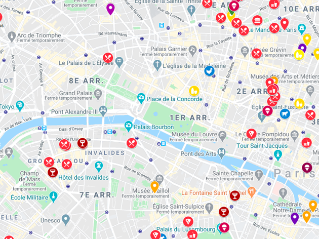 Cette géniale carte interactive recense les meilleurs commerces, restos et bars parisiens ouverts © Capture d'écran Google