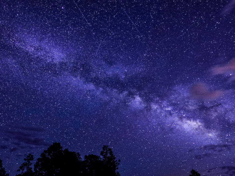 Meteor shower with the Milky Way