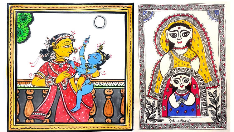 iMithila Authentic Madhubani Handpainted Paintings- Indian Traditional Folk  Art -For Office / Home / Kitchen -Combo Pack of 2 Paintings (Unframed) |  Buy Online Indian Authentic Madhubani Saree | Handpainted Designer Sarees |  Kurtis | Bags | Paintings
