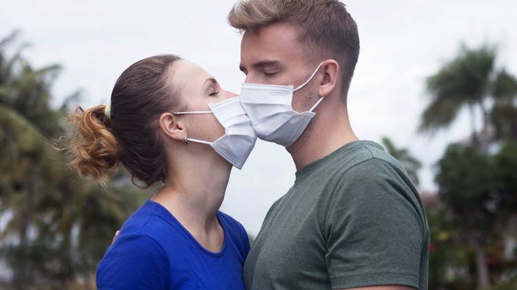 Couple with face masks