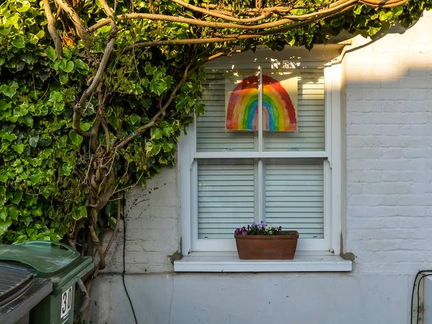The V&A is collecting your signs and rainbow posters from lockdown london house with NHS rainbow poster