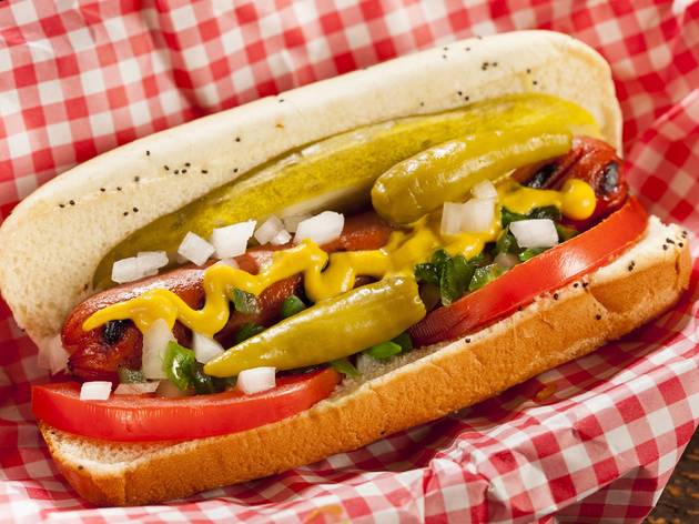 chicago hot dog, hot dog, chicago-style hot dog, chicago dog, shutterstock