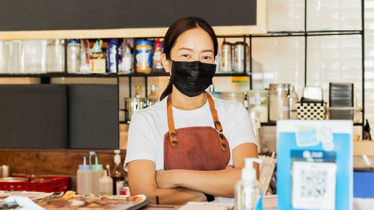 server, mask, masked, restaurant, waiter, waitress, shutterstock