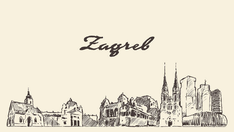 Zagreb skyline Croatia hand drawn vector sketch