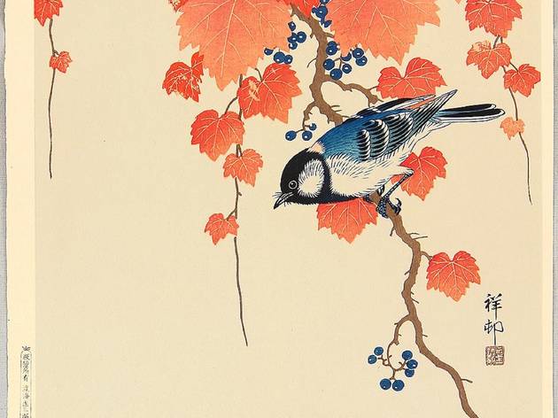 Ave e Hera Vermelha Arte, Xilogravura, Shin-hanga, Ave e Hera Vermelha, Ohara Koson