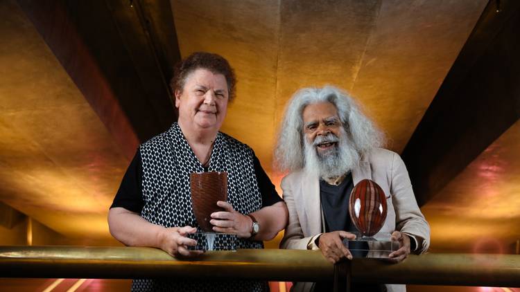 Red Ochre Award recipients Aunty Lola Greeno and Uncle Jack Charles