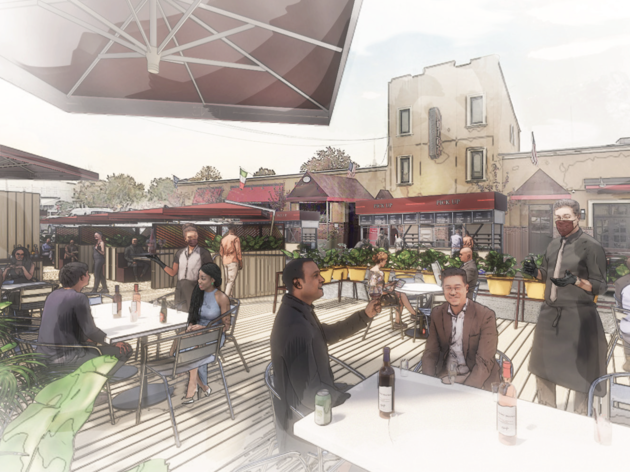 This is what outdoor dining may soon look like in NYC Outdoor dining rendering
