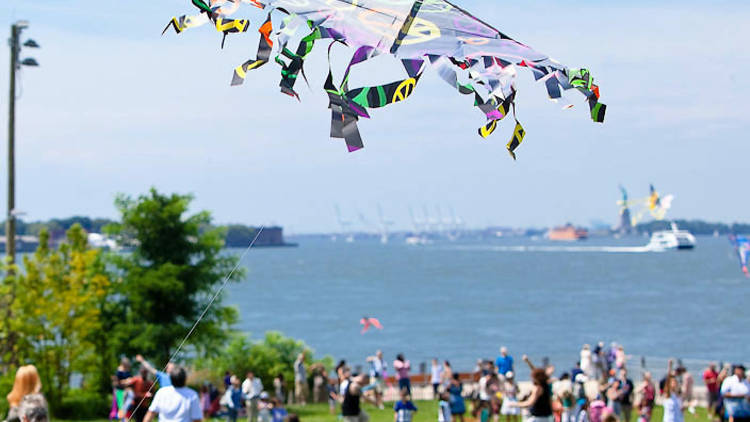 The inaugural Brooklyn Kite Festival on the Pier 1 harbor lawn of Brooklyn Bridge Park
