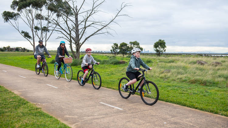 Family riding bikes in Werribee