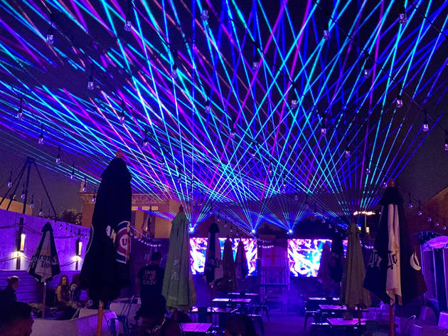 Whiskey Business has installed a laser light show on its rooftop Whiskey Business laser light show