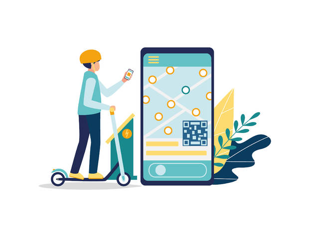 Ilustración de persona utilizando un scooter electrico