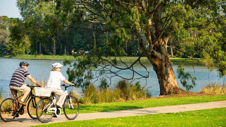 Couple cycling in Sale, Gippsland