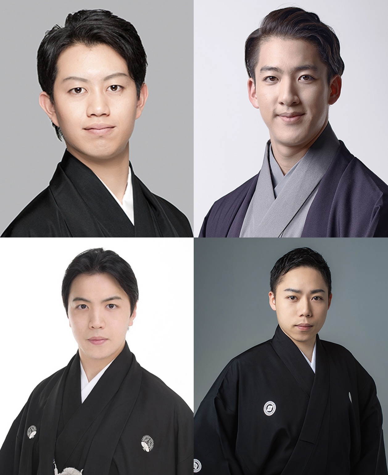 左上:中村壱太郎、右上:尾上右近、左下:花柳源九郎、右下: 藤間涼太朗