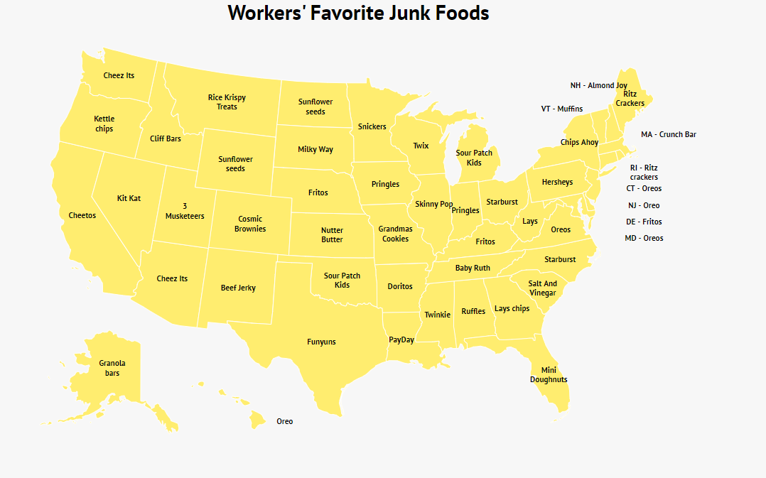 Here is each state's favorite snack according to Google