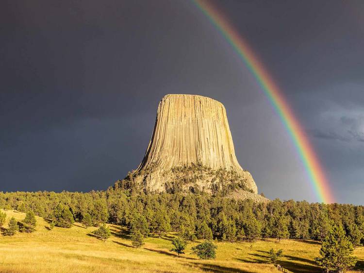 Rainbow over Devils Tower National Monument