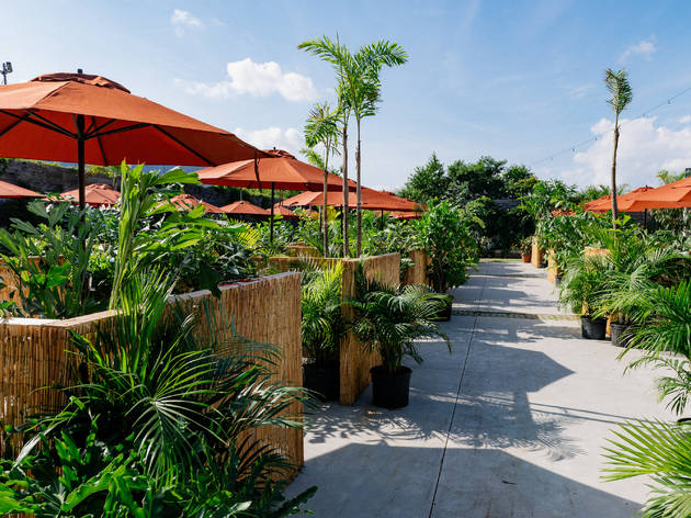 This Brooklyn music venue has evolved into a tropical backyard restaurant outside dining