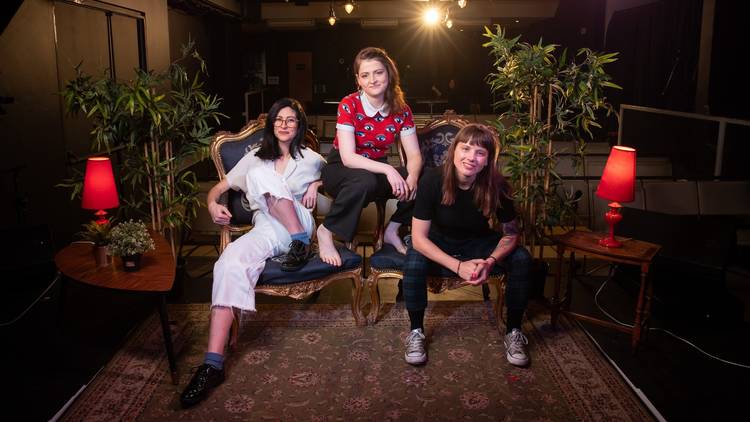 Jess Gordon, Moira Kennedy, and Bec Annetts at the new Giant Dwarf Theatre.