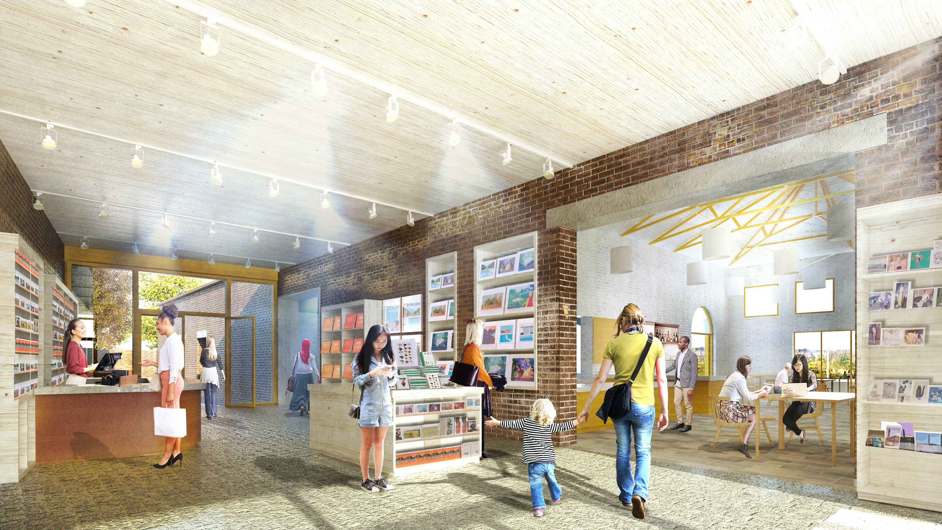 Concept art showing the illustration gallery's cafe