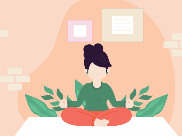 Stay calm mental health services Melbourne Woman seated meditating illustration