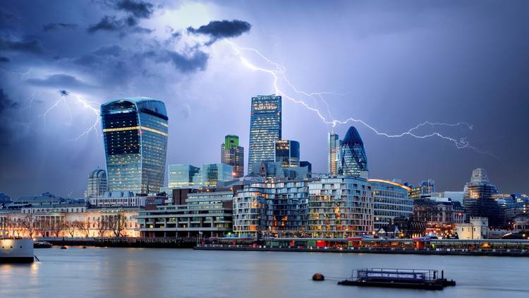 lightning over city of london