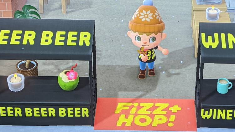 A screenshot from game Animal Crossing, in which Fizz and Hop have recreated its bar