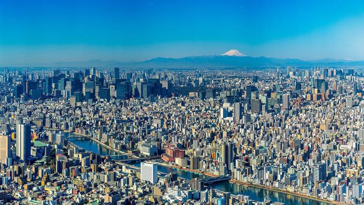 Tokyo skyline, view of Mt Fuji from Tokyo