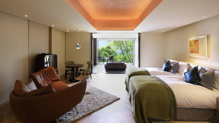 The huge private onsen bath on your room’s balcony