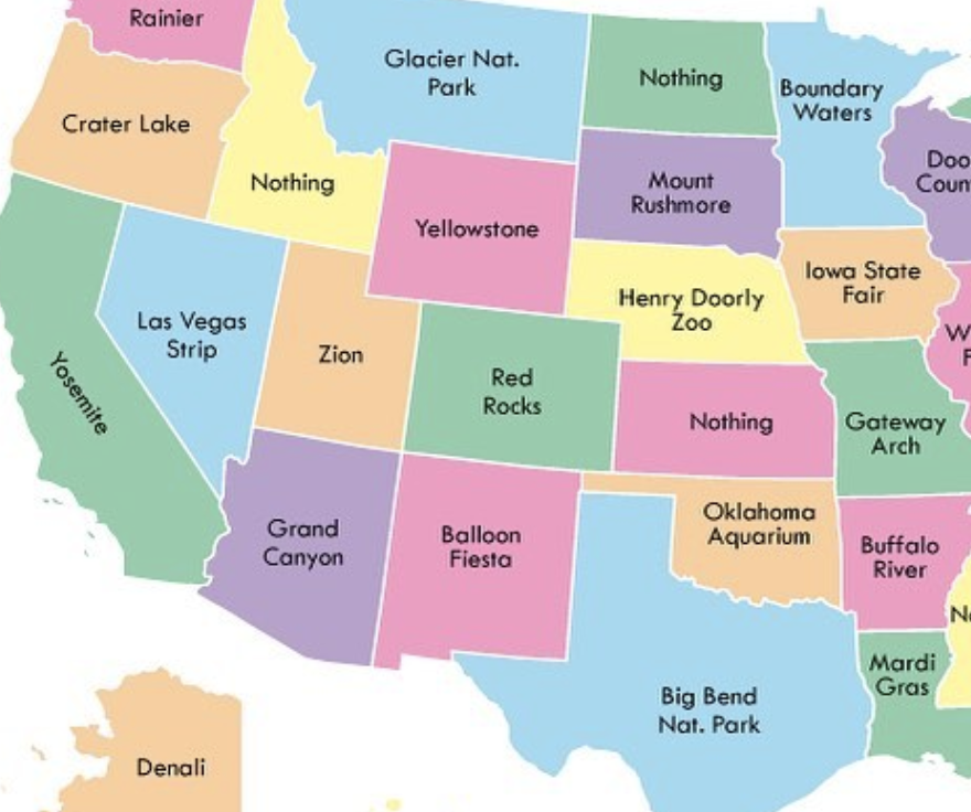 This map highlights the best attraction in each state in the US ...